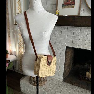 Square Straw Wicker crossbody Handbag Clutch bohemian boho